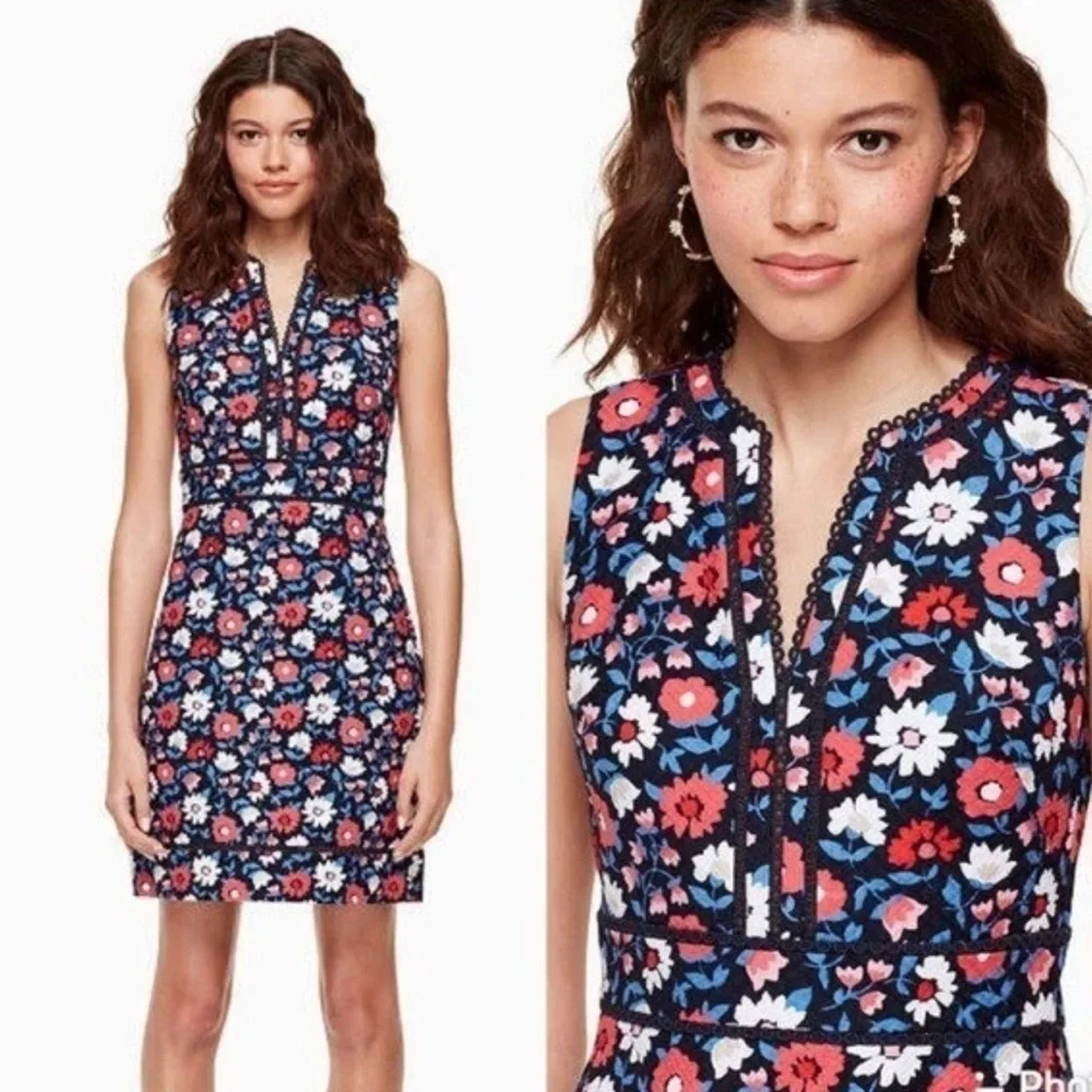 Kate Spade Floral Daisy Jacquard Sleeveless Sheath Mini Dress Boho Preppy Sz 10